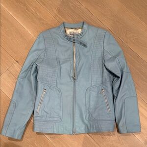 Elegant Sky Blue Leather Jacket for Women